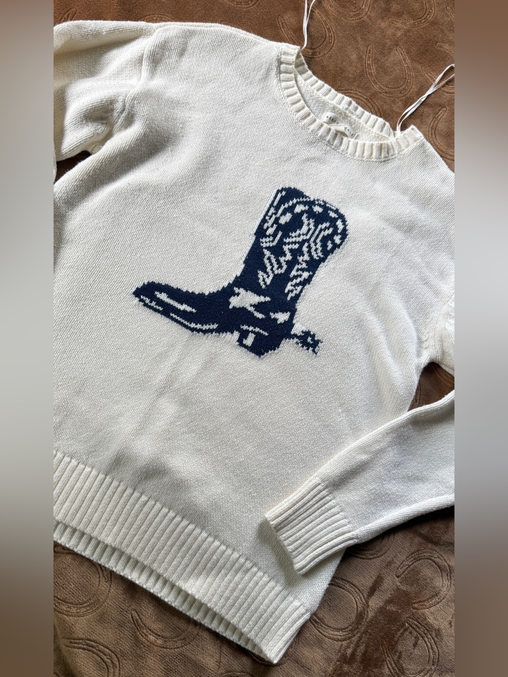 Aeropostale Cream Sweater with Navy Cowboy Boot Graphic
